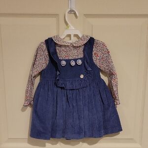 Blue Corduroy Pinafore Dress Set